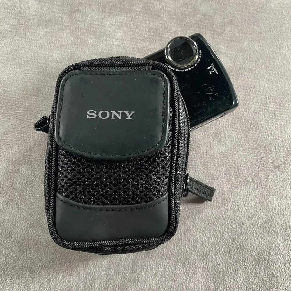 Sony LCS-CSQ Compact Digital Camera Case Bag Black Nylon Mesh Zipper Pouch